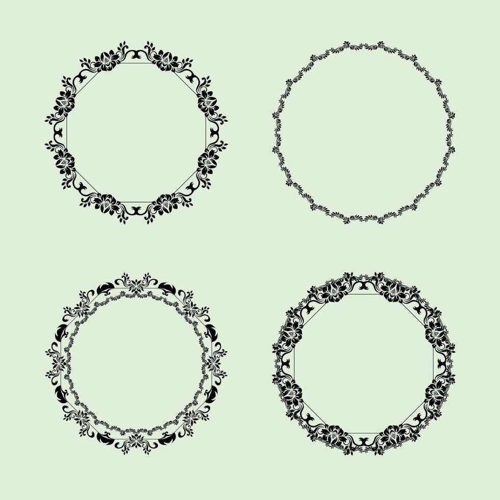 Four different round frames with floral designs vector
