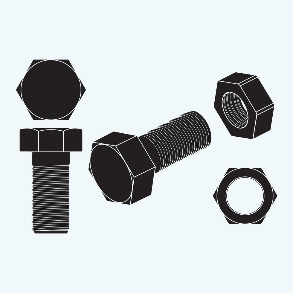 A set of nuts and bolts on a white background vector