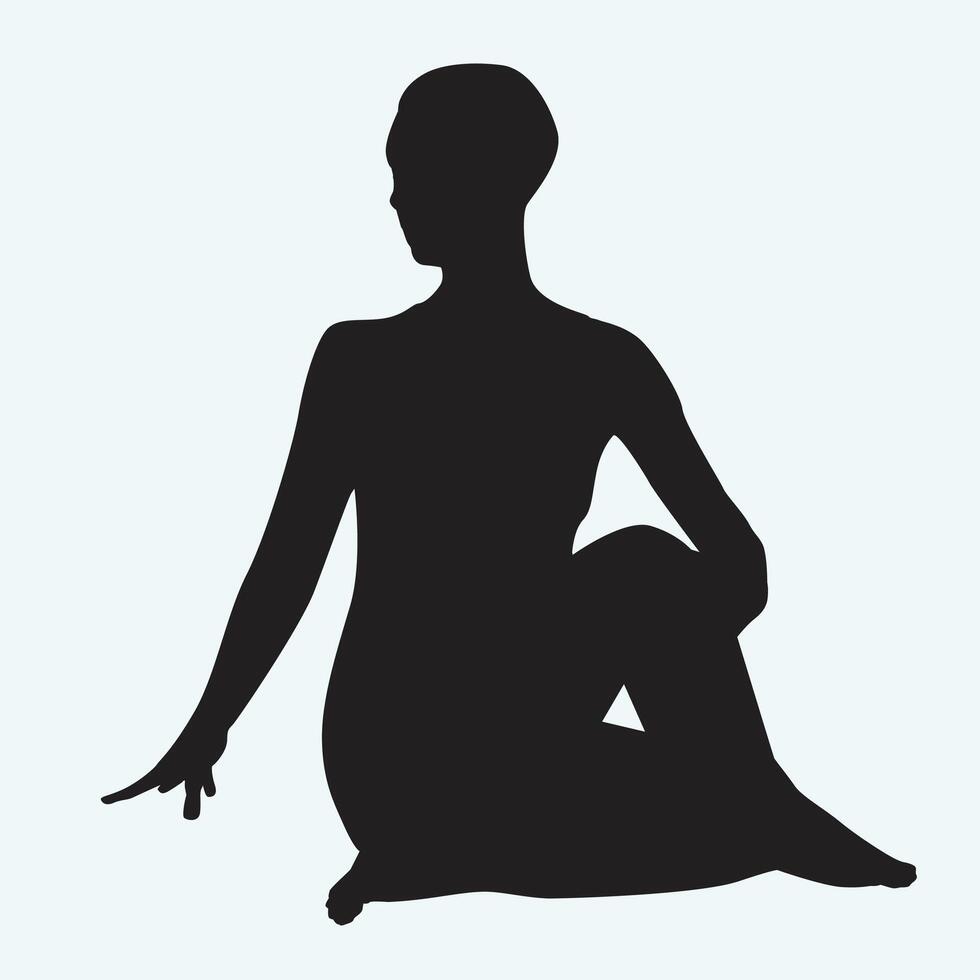 Silhouette of a woman sitting in a yoga pose vector