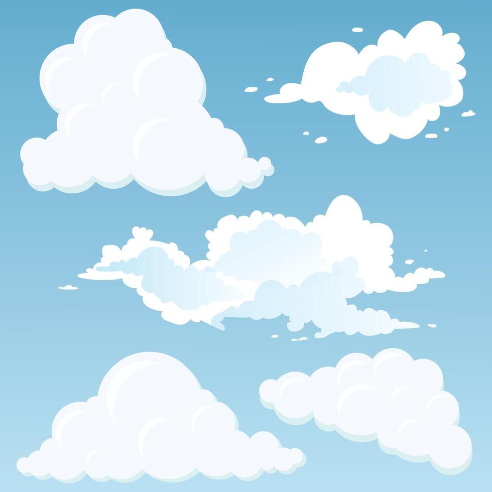 Set of cartoon clouds on a blue sky background vector