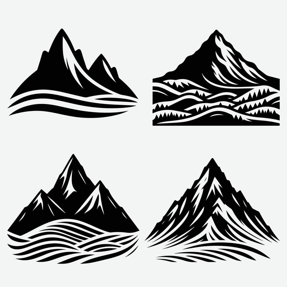 Beautiful Mountain Silhouettes with Nature Elements for Graphic Projects vector