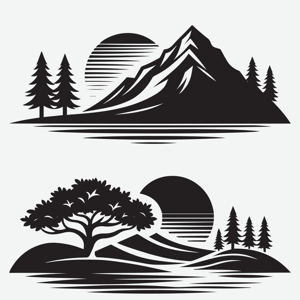 Unique Mountain Silhouette Bundle for Hiking and Camping Graphic Projects vector