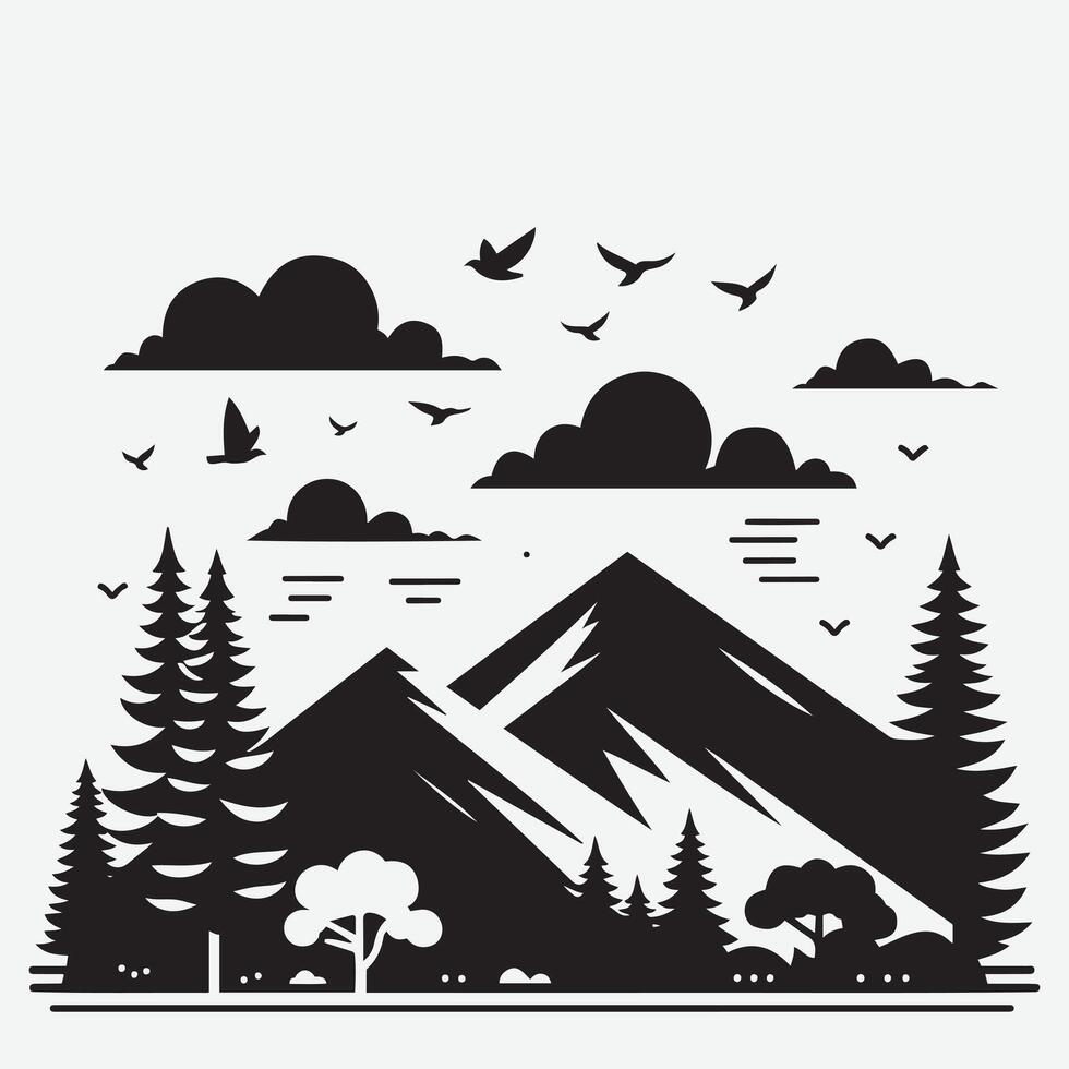 Artistic Mountain Landscape with River for Creative Travel Branding vector