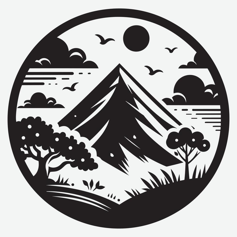 Inspiring Mountain View with Nature and Tree for Creative Branding Art vector