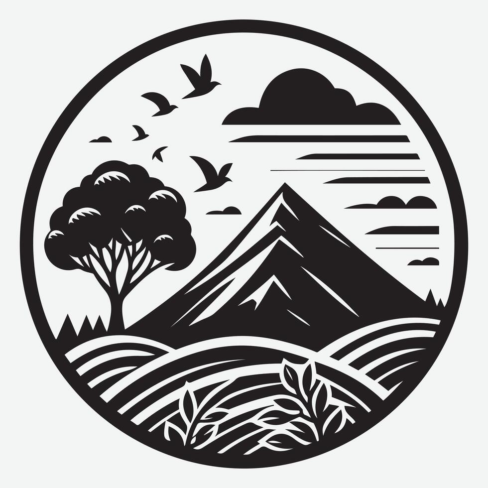 Artistic Mountain View with River Trees for Travel and Adventure Themes vector
