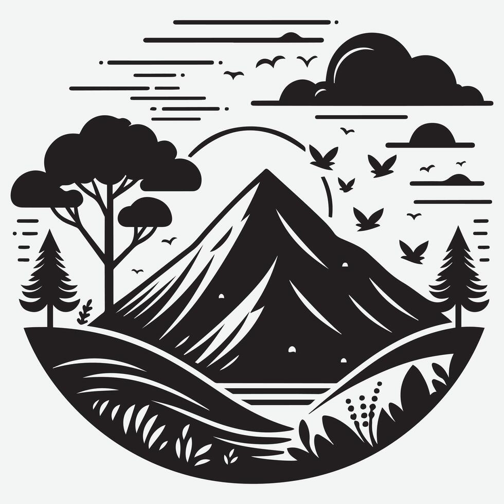 Scenic Escape Mountain View with River for Outdoor Enthusiast Branding vector
