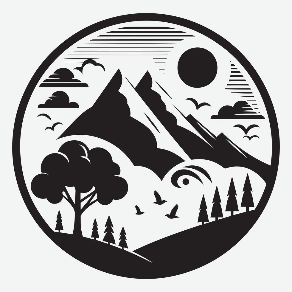 Refreshing Mountain Silhouette with River Trees for Nature Inspired Designs vector