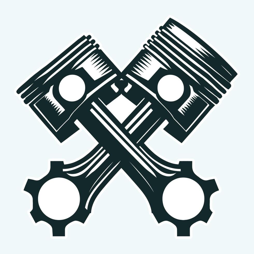 Two pistons with gears on a blue background vector