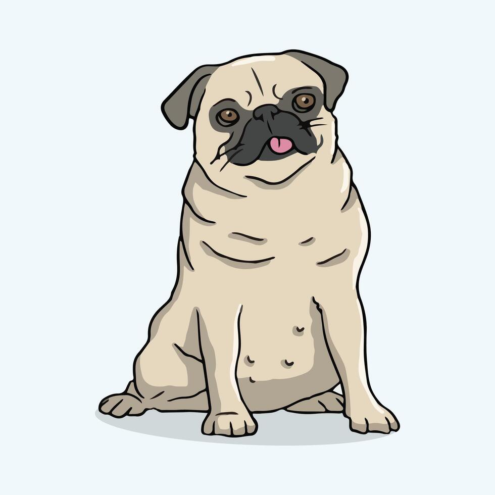 A cartoon pug dog sitting down with its tongue out vector