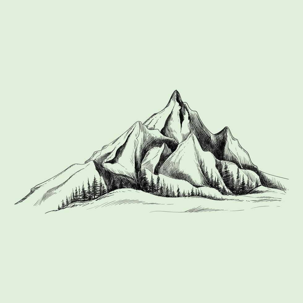 Mountain landscape with pine trees and mountains illustration vector