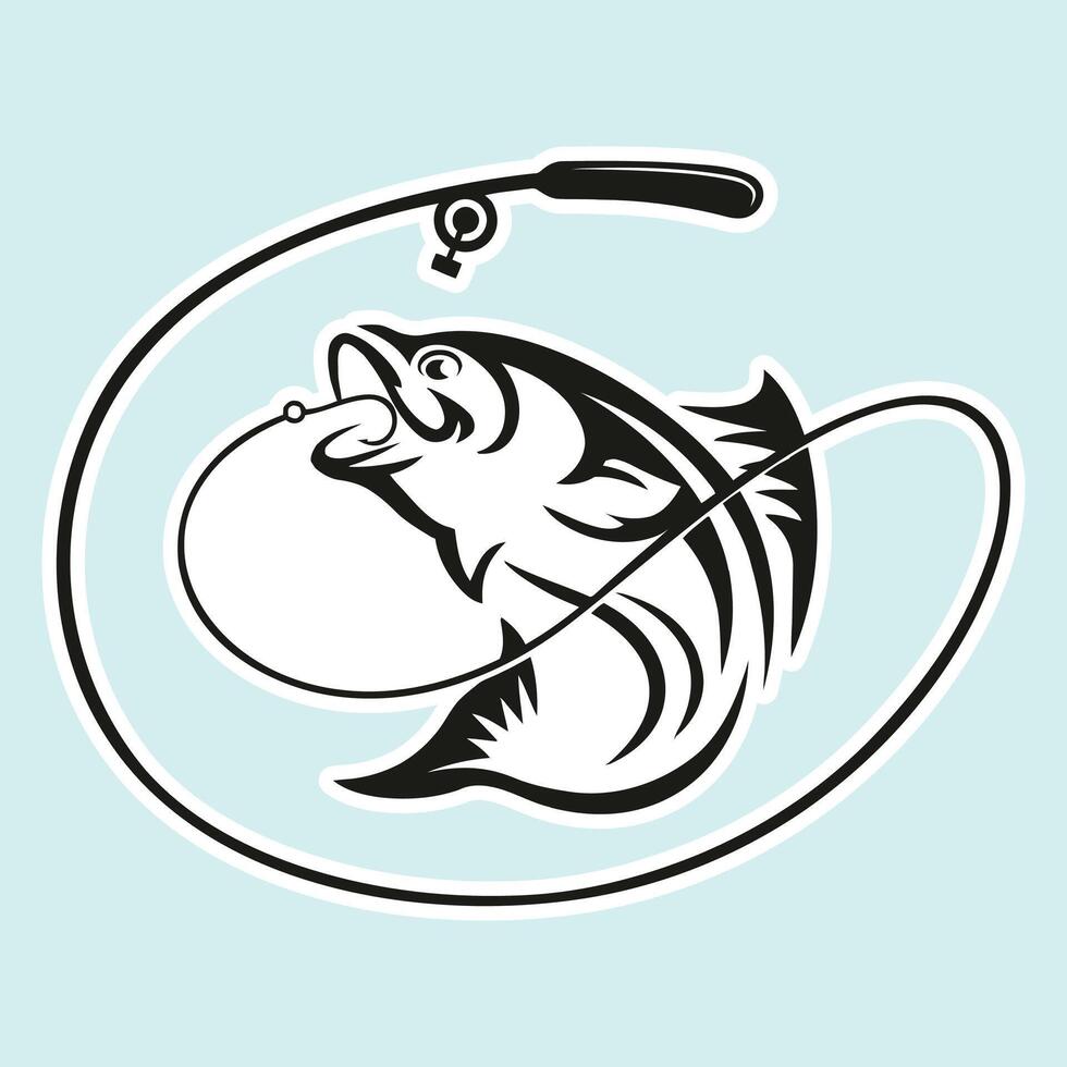 A fish with a fishing rod and hook on a blue background vector
