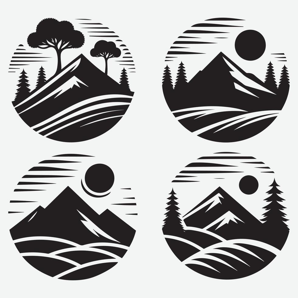 Nature-Inspired Mountain Silhouettes for Hiking and Camping Apparel Branding vector
