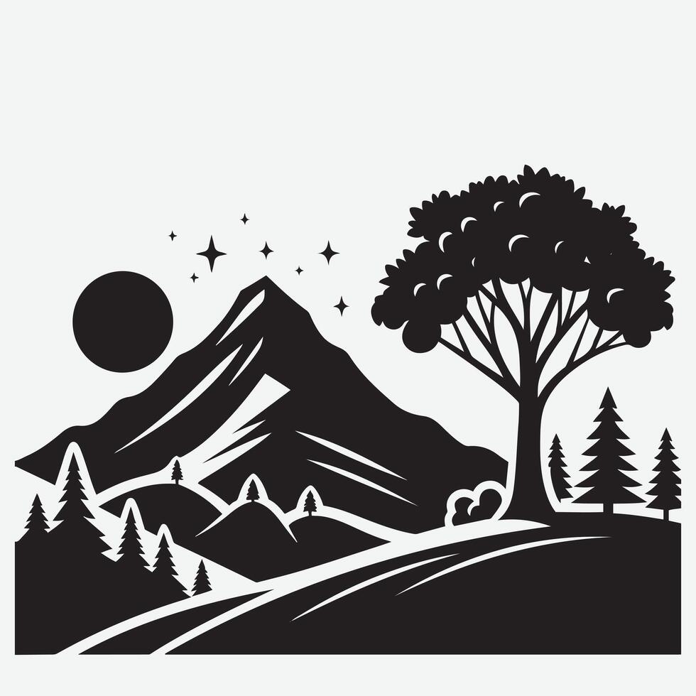 Inspiring Mountain Silhouette with Nature Elements for Travel Branding Designs vector