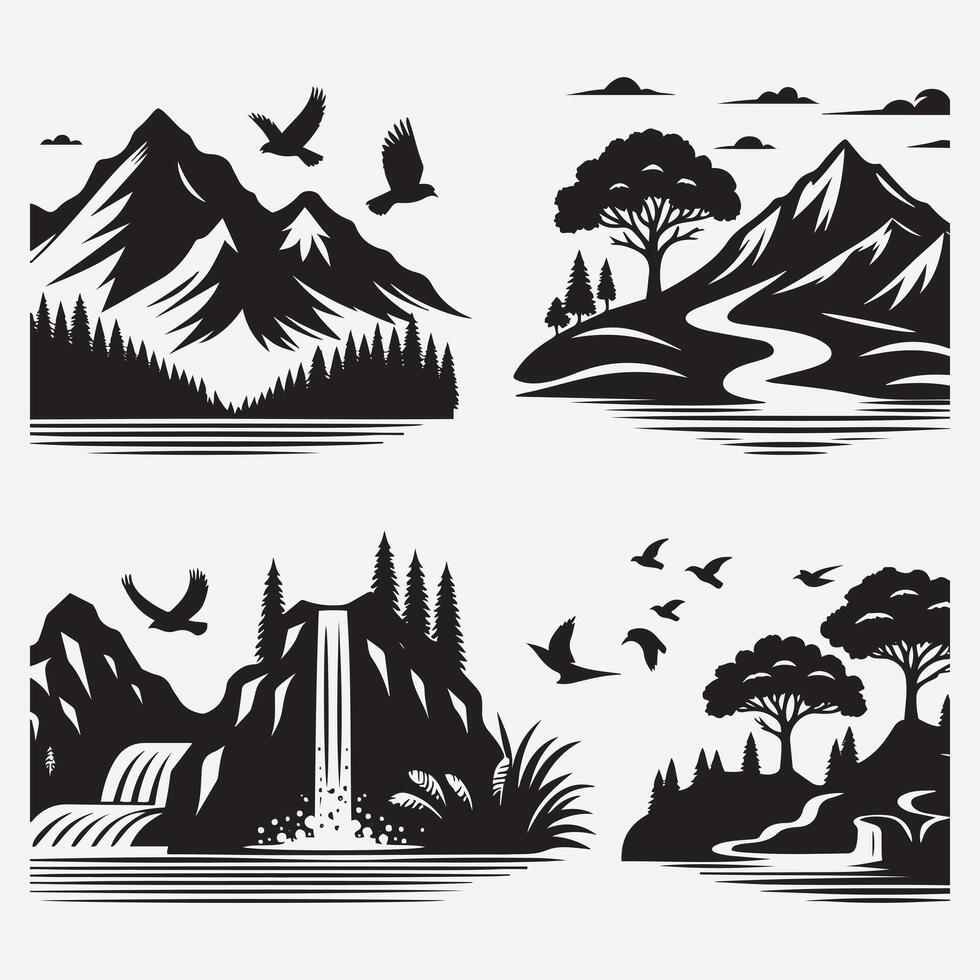 Unique Mountain Silhouette Bundle for Adventure and Travel Graphic Needs vector