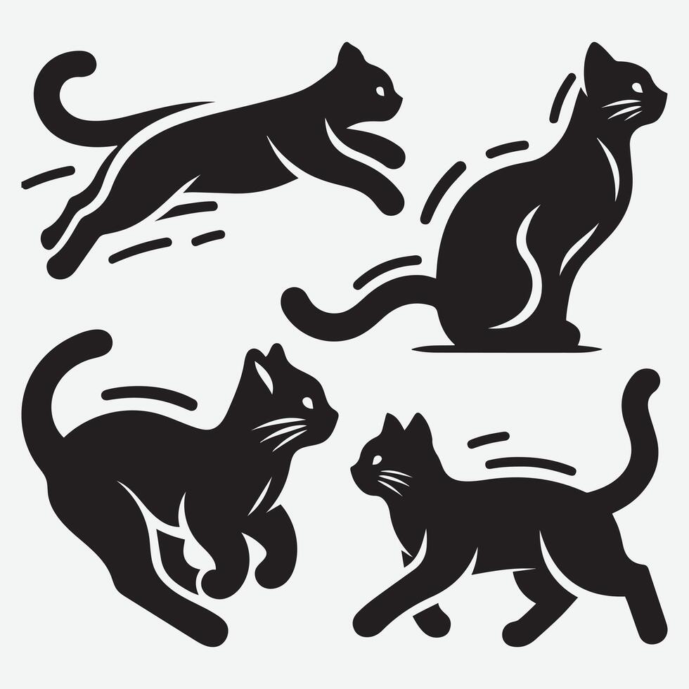Beautiful Cat Silhouette Clip Art for Cat Lover Creative Designs vector