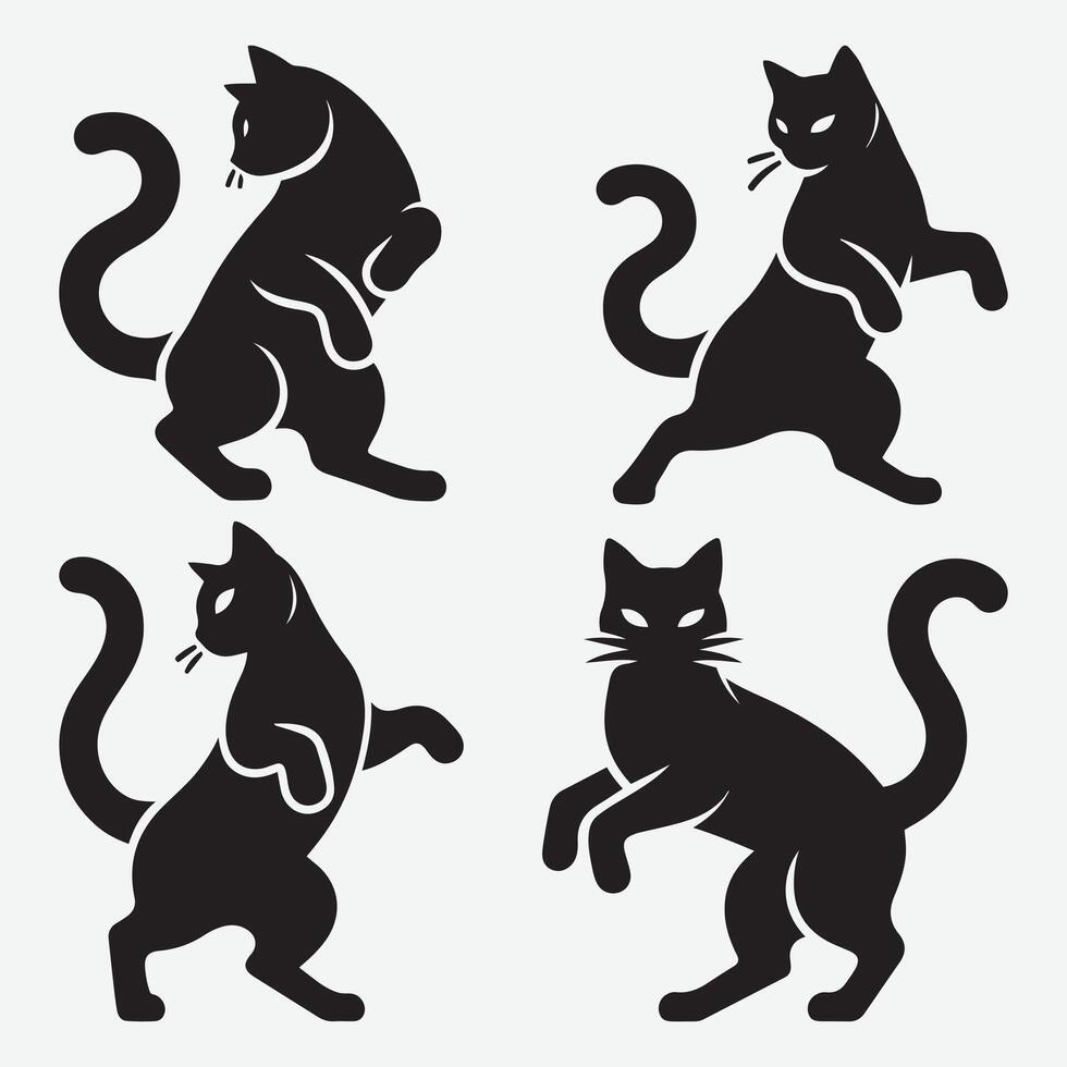 Captivating Cat Dancing Silhouettes Illustrations for Artistic Projects vector