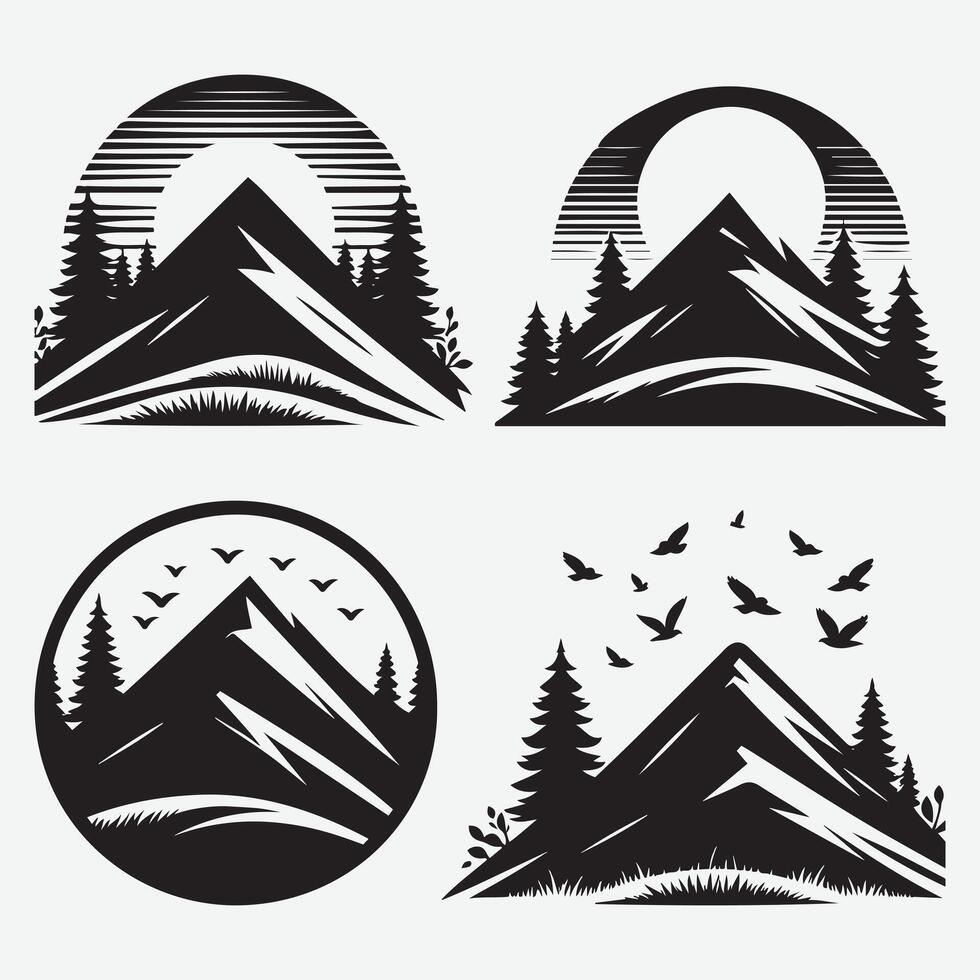 Dynamic Mountain Silhouette Illustrations for Hiking and Outdoor Apparel vector