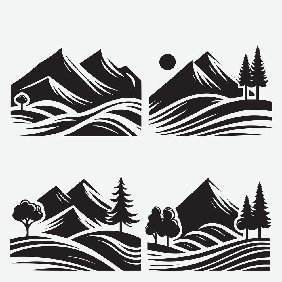 Eye-Catching Mountain Silhouette Graphics for Camping and Hiking Merchandise vector