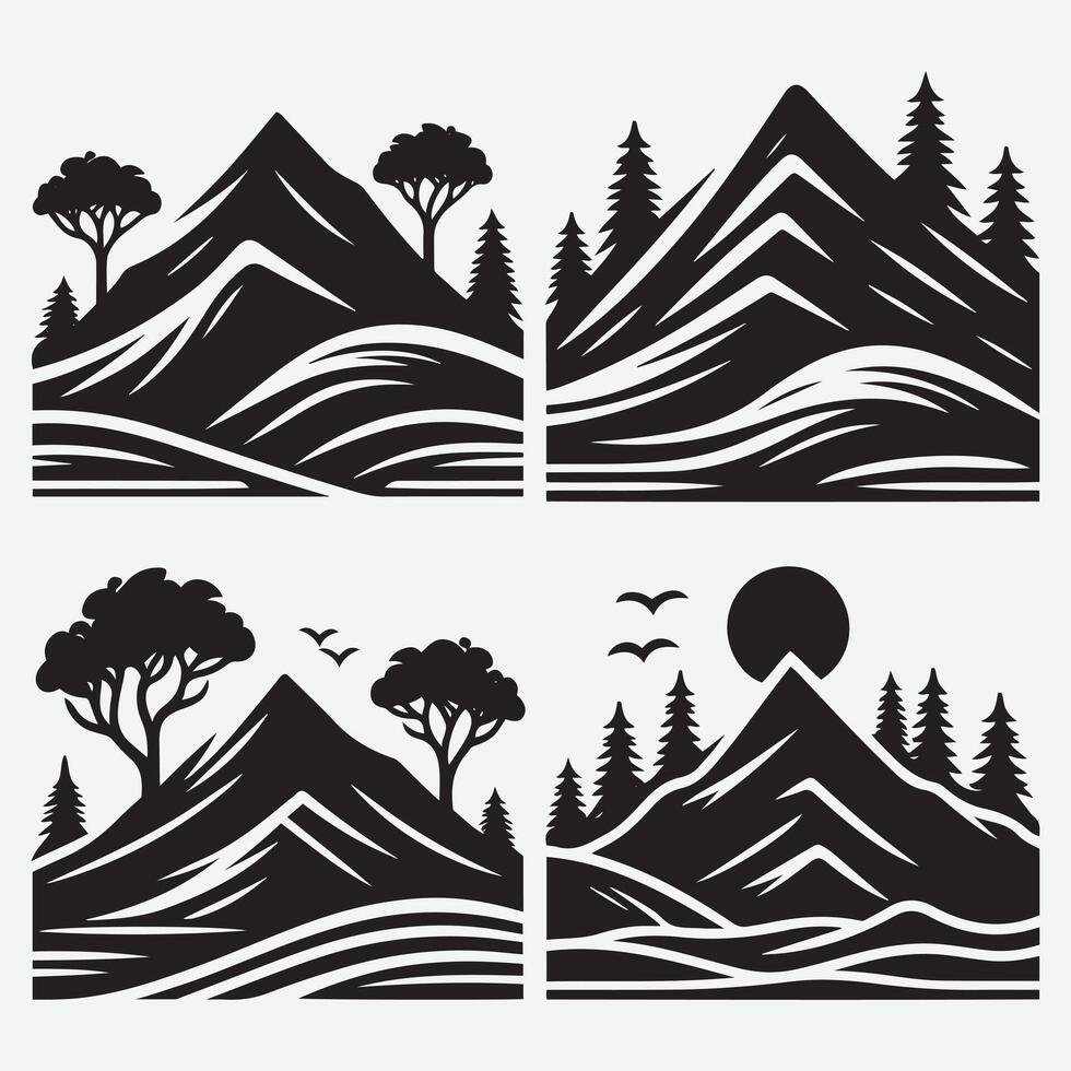 Stunning Mountain Silhouette Bundle for Travel and Adventure Designs vector
