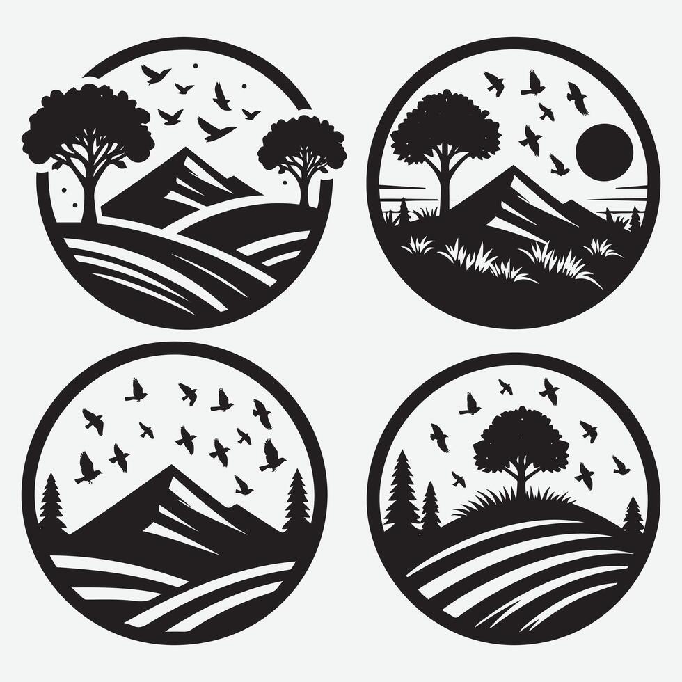 Beautiful Mountain Silhouette Bundle for Travel and Nature Graphic Use vector