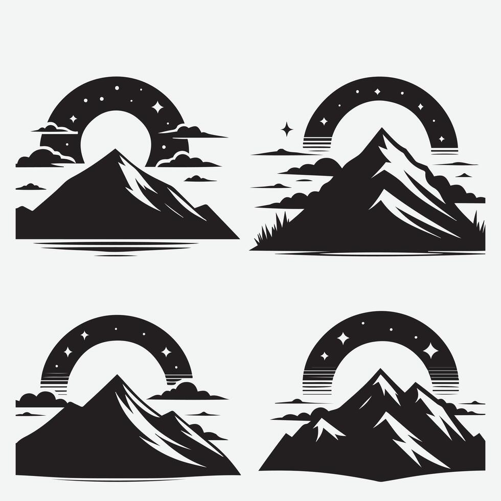 Majestic Mountain Silhouettes with Nature Elements for Adventure Enthusiasts vector