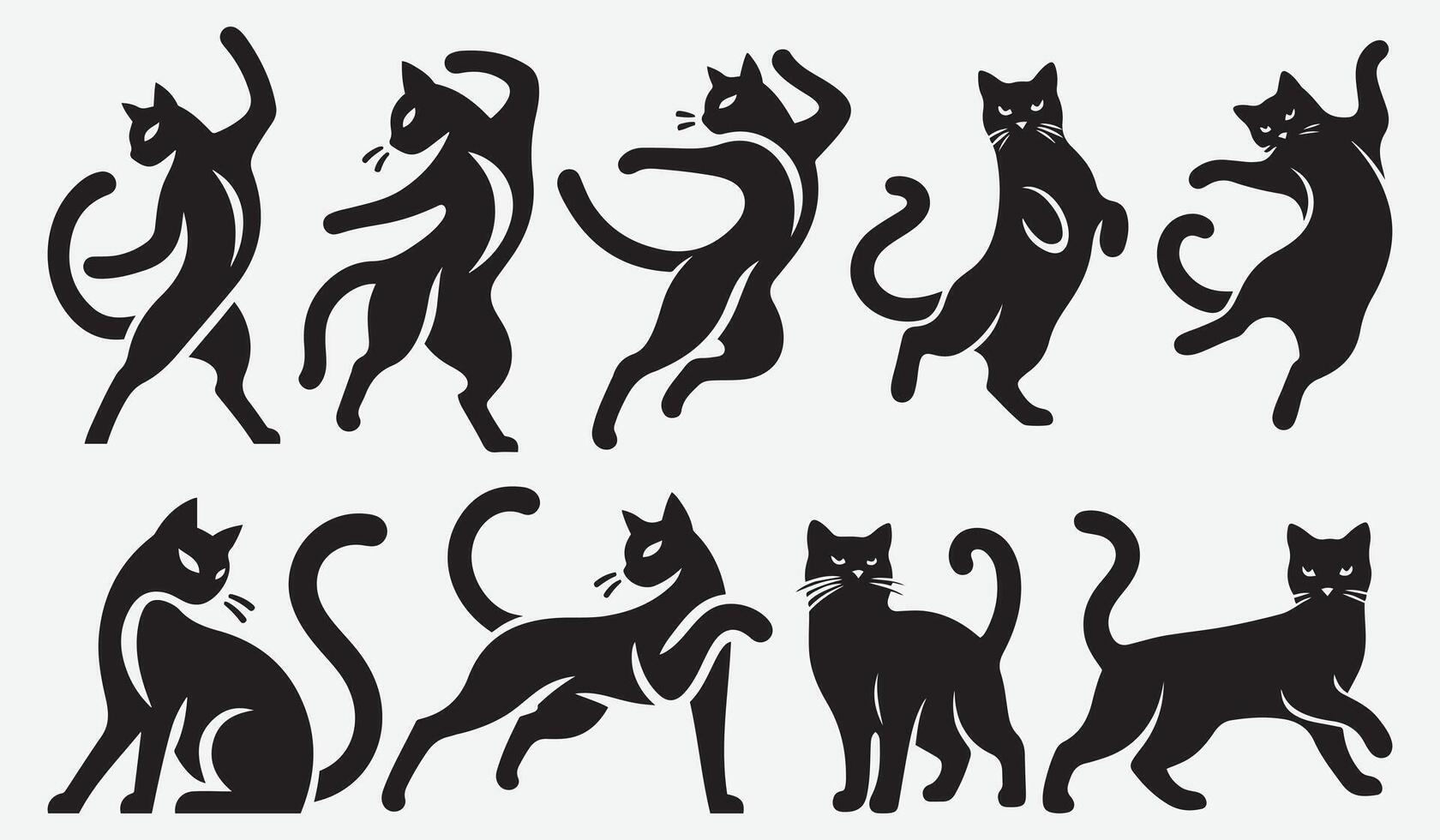 Trendy Cat Dancing Silhouettes Illustrations for Modern Pet Artwork vector