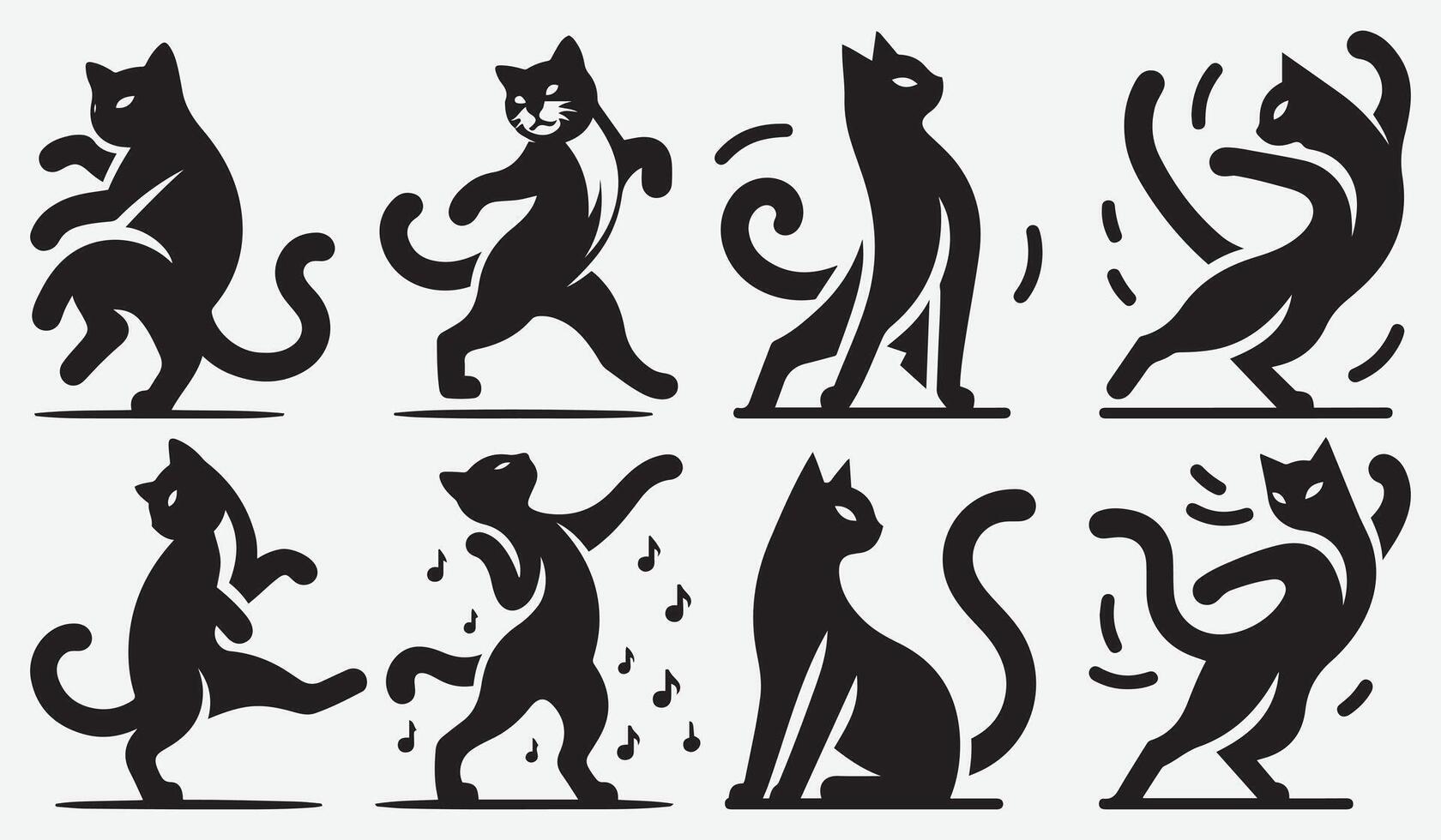 Playful Cat Dancing Silhouette Bundle for Engaging Pet Related Designs vector