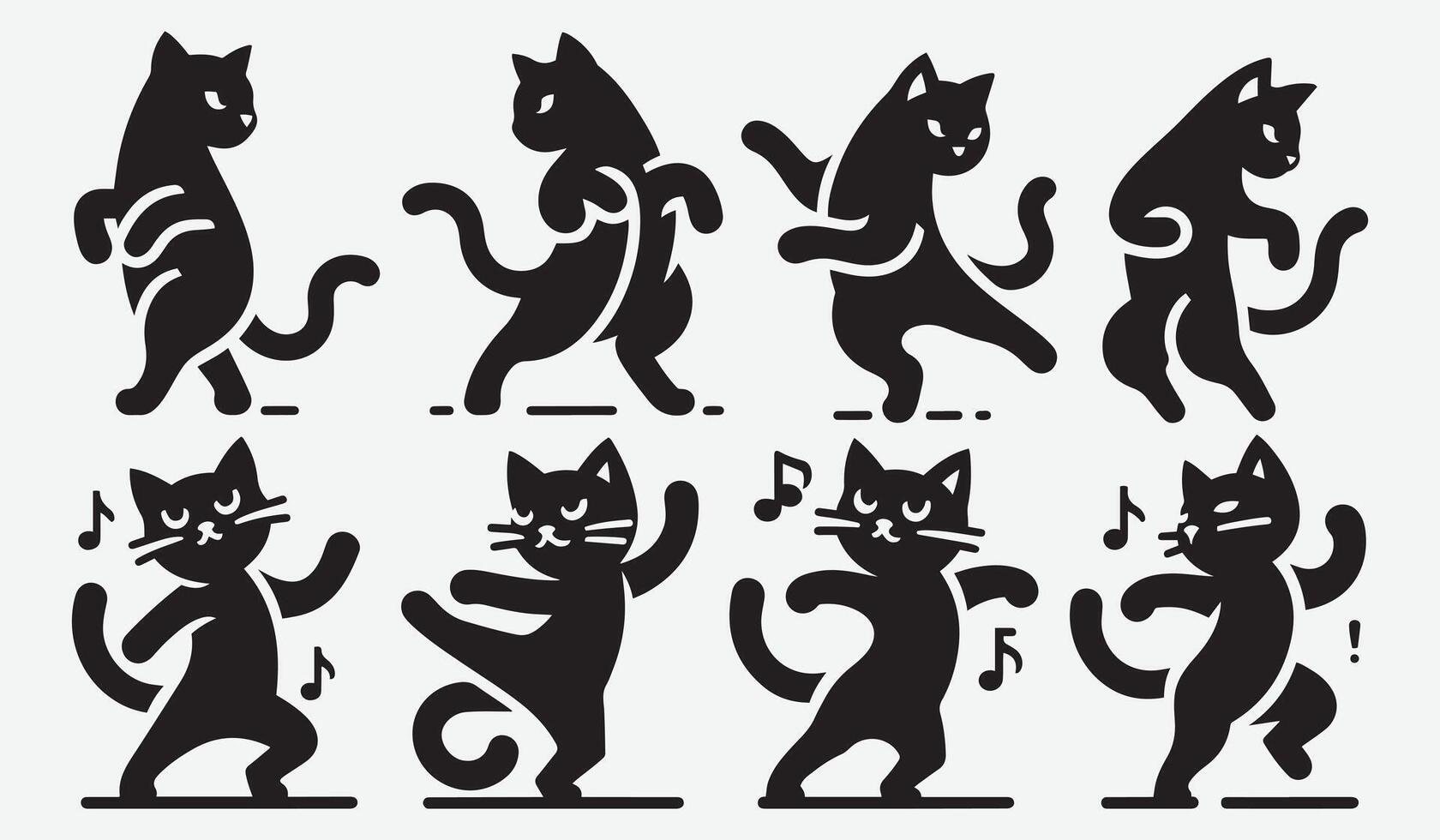 Playful Cat Dancing Silhouette Bundle for Fun Animal Lover Creations vector