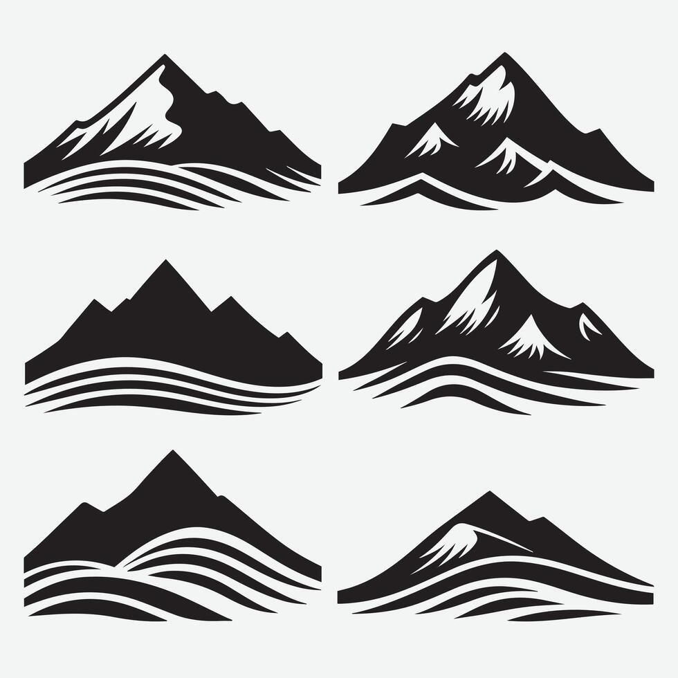 Majestic Mountain Silhouettes with Nature Elements for Adventure Branding vector
