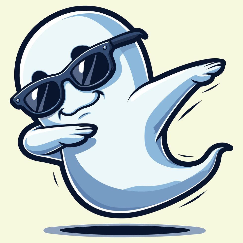 Cool Cartoon Ghost in Dabbing Pose with Sunglasses Illustration for Halloween vector