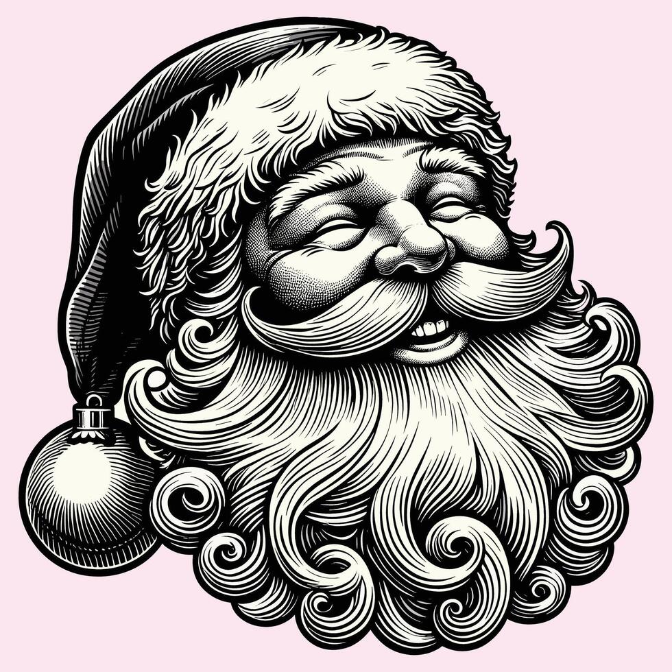 Vintage Inspired Illustration of Santa Claus with a Jolly Expression and Curly Beard vector