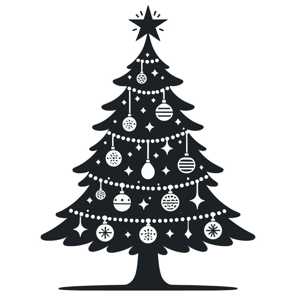 Festive Christmas Tree with Ornaments and Star Holiday Decoration Illustration vector
