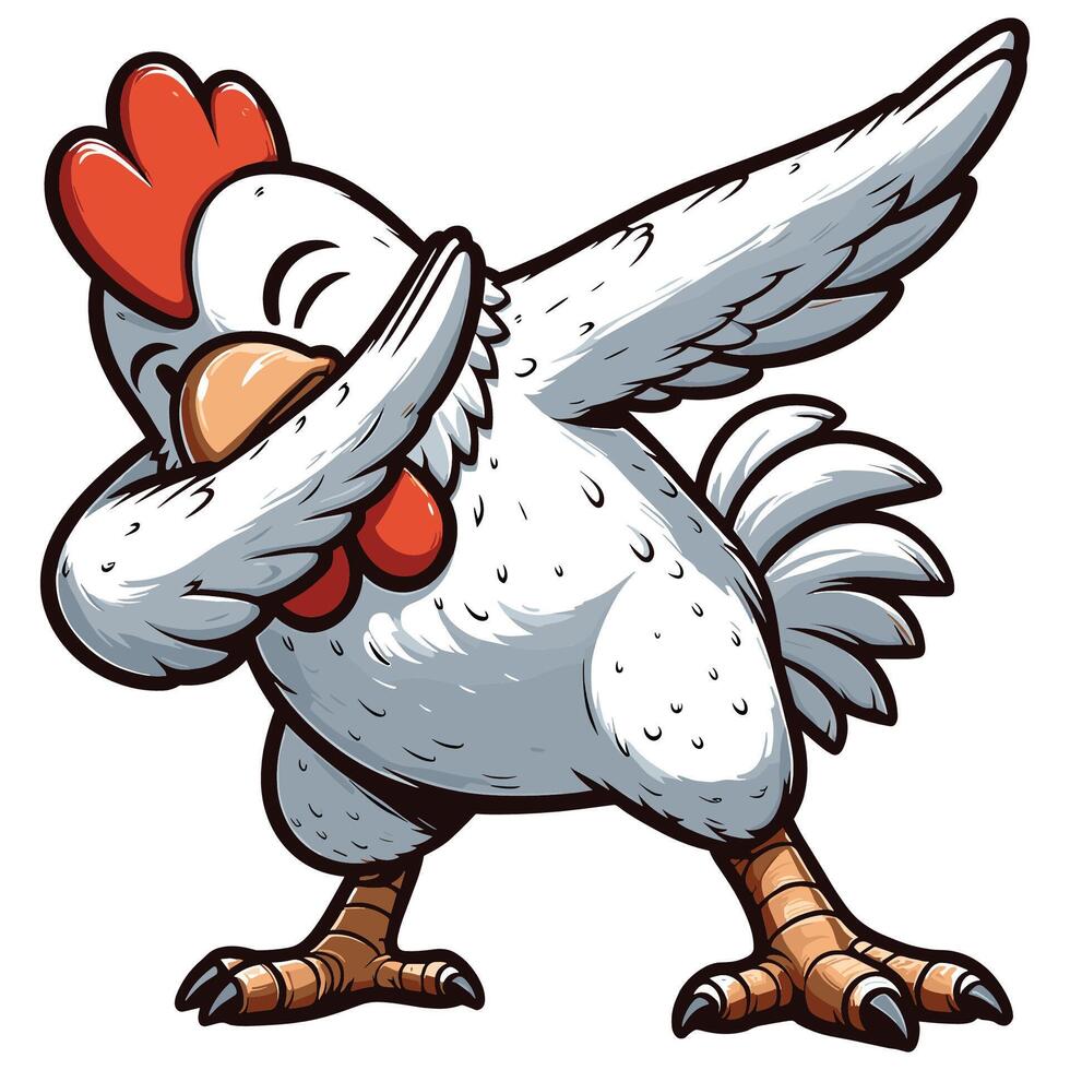 Funny Dabbing Chicken Cartoon Character Illustration vector
