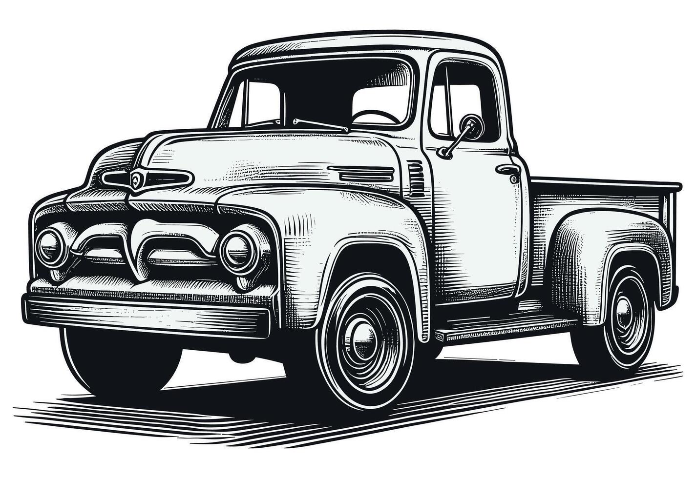 Classic Old School Vintage Pickup Truck Design in Detailed Line Art vector