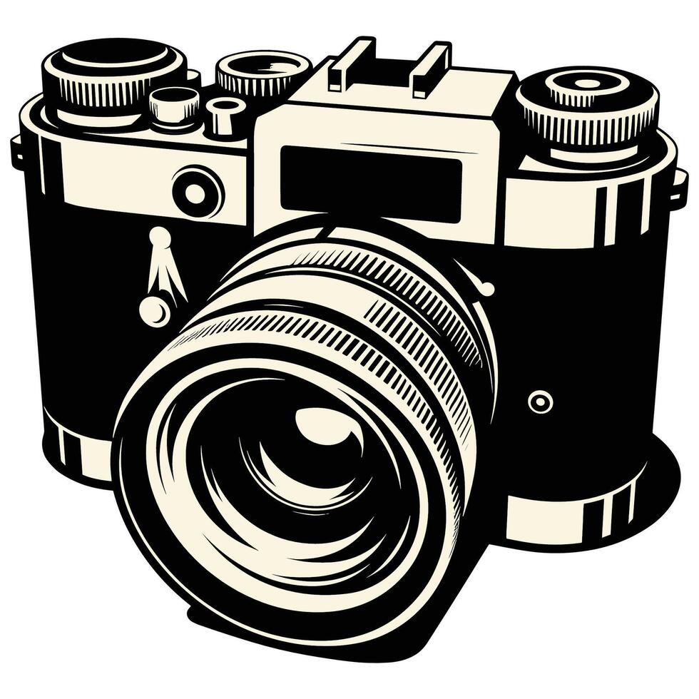 Classic Film Camera in Detailed Retro Black and White Illustration vector