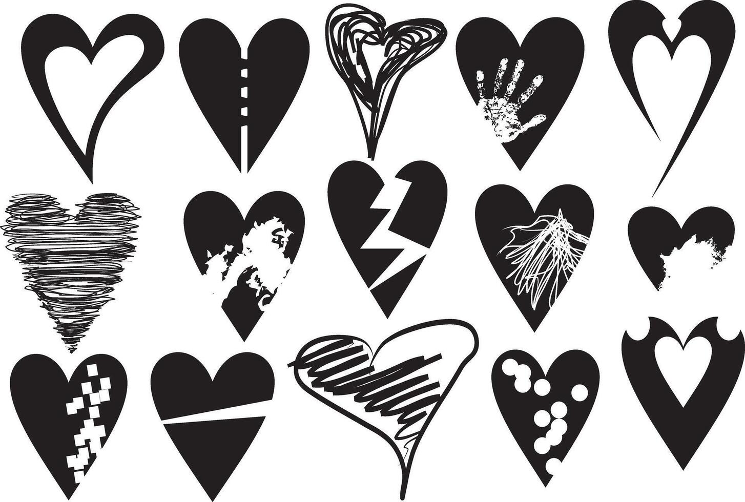 A collection of fifteen hearts clipart with a unique design. vector
