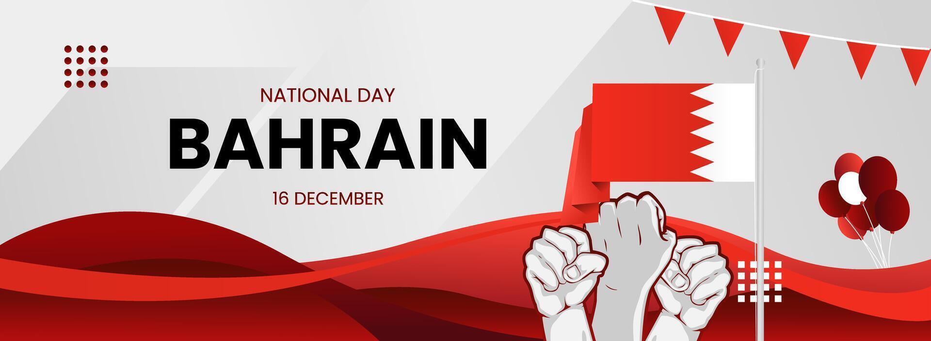 Minimalist banner for Bahrain National Day with country flag, balloon and fist vector