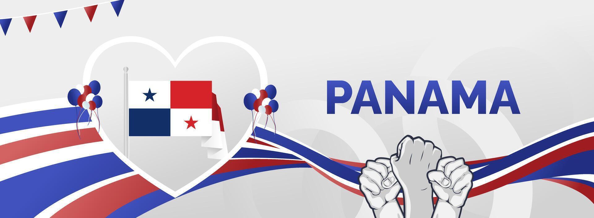 Panama national day illustration banner with love shaped emblem. Panamanian pride background vector