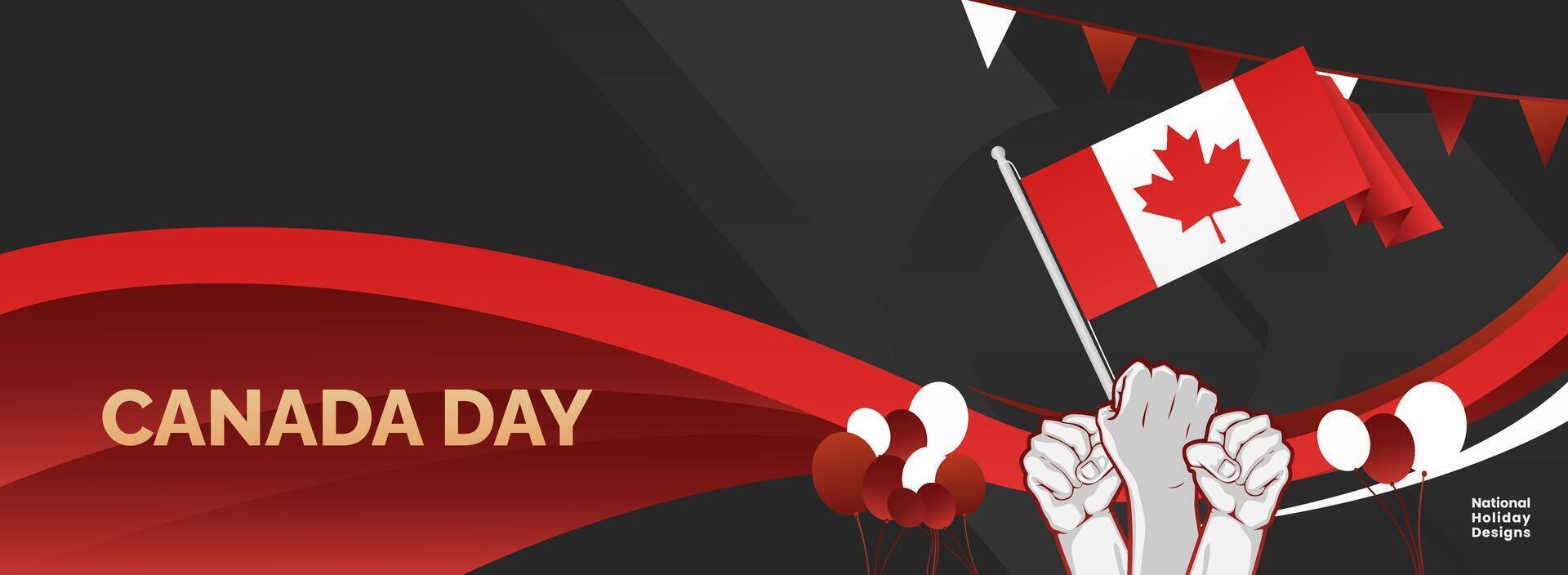 Happy Canada Day simple banner, with hand holding the flag of Canada vector