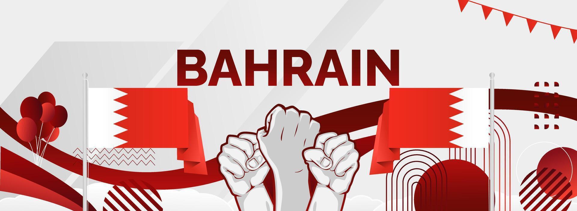 Happy Bahrain National Day. Modern abstract shapes with typography and fist to celebrate national holidays vector