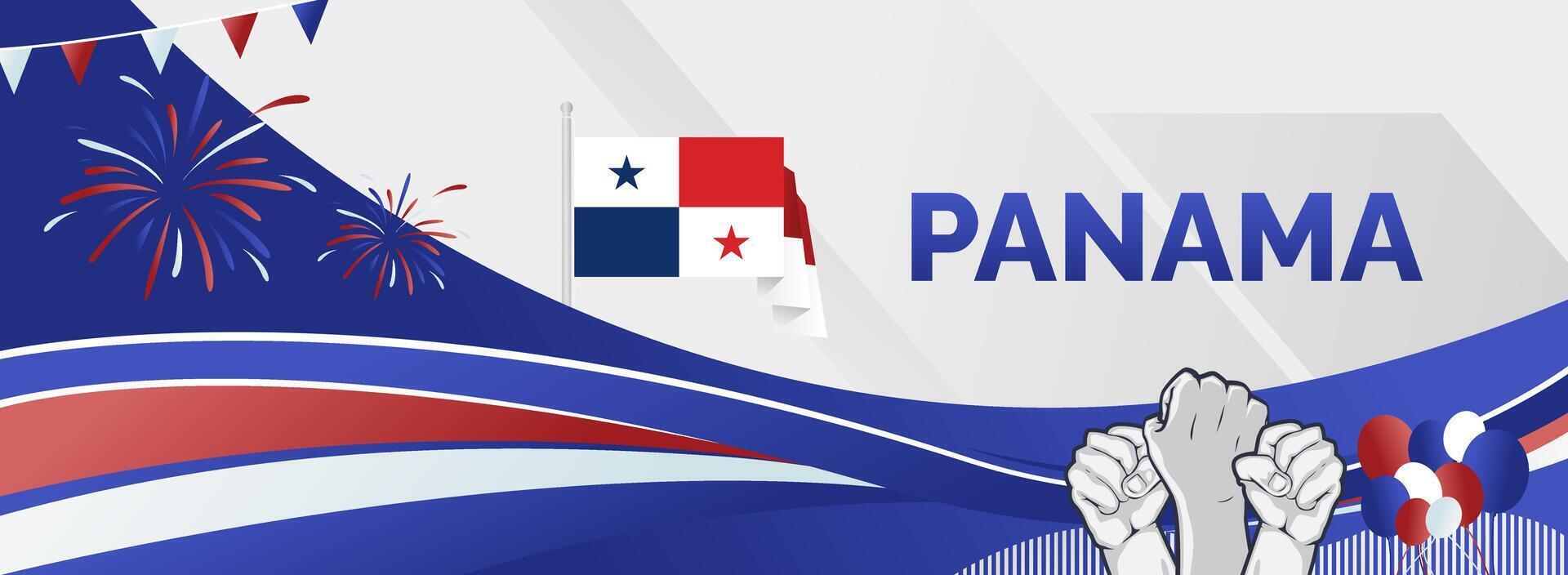 Wide banner for Panama with dynamic theme in country flag colors vector