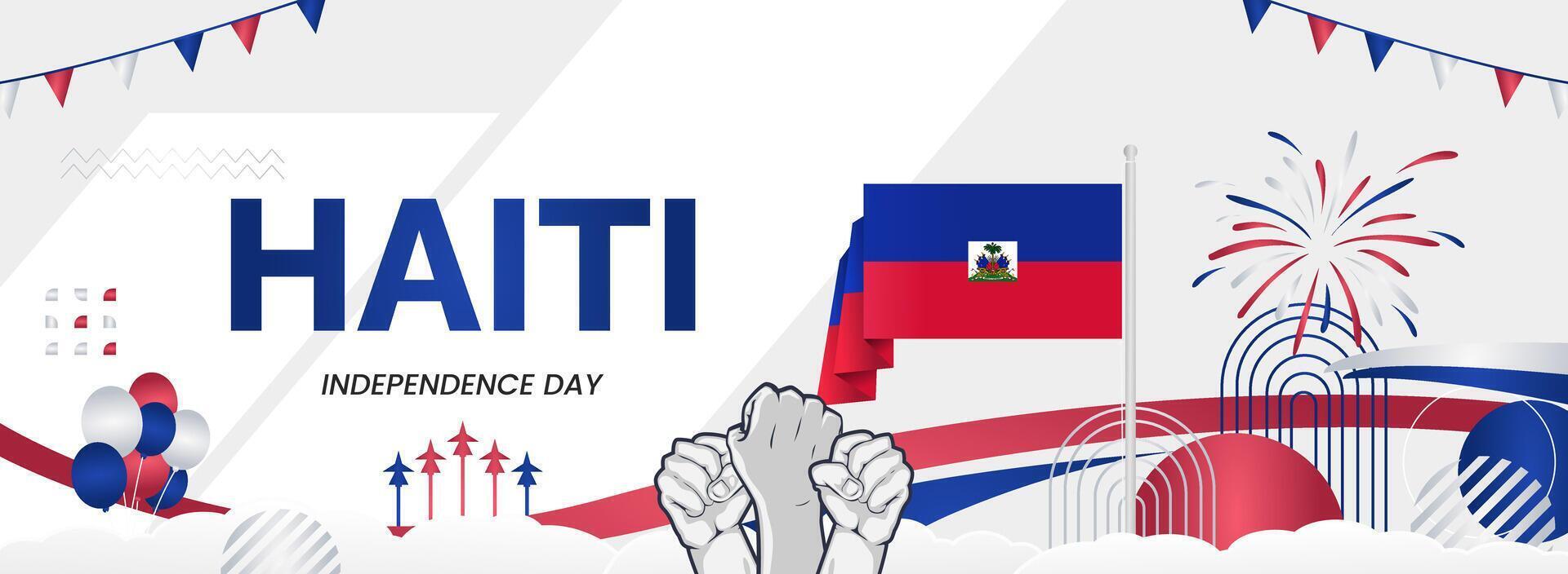 Modern banner for Haiti's national or independence day with the country's flag and fireworks display vector