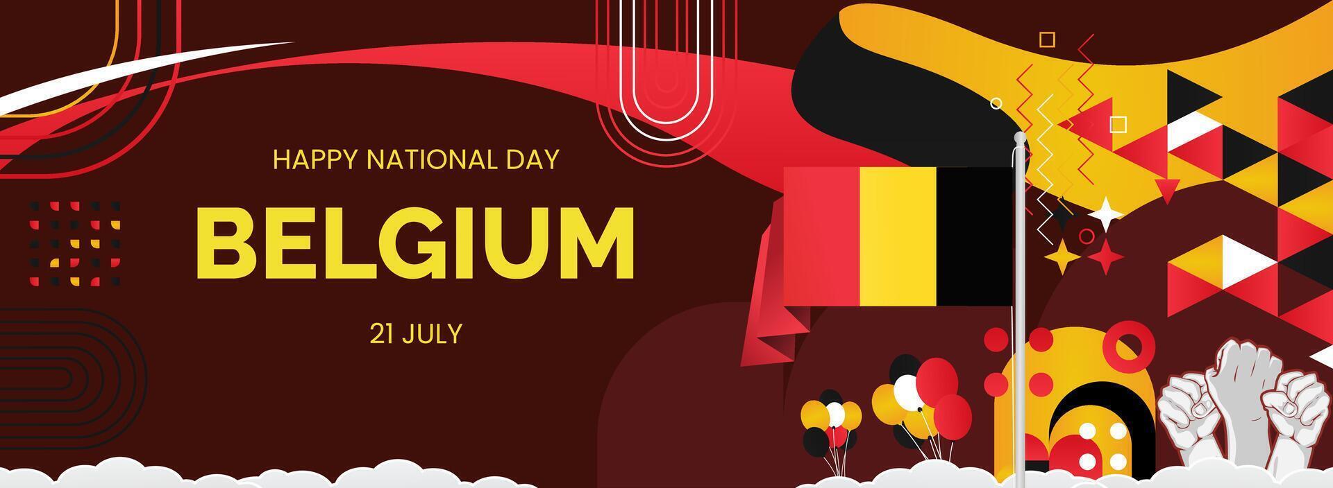 Creative Belgium banner with geometric ornaments in the colors of the Belgian flag vector