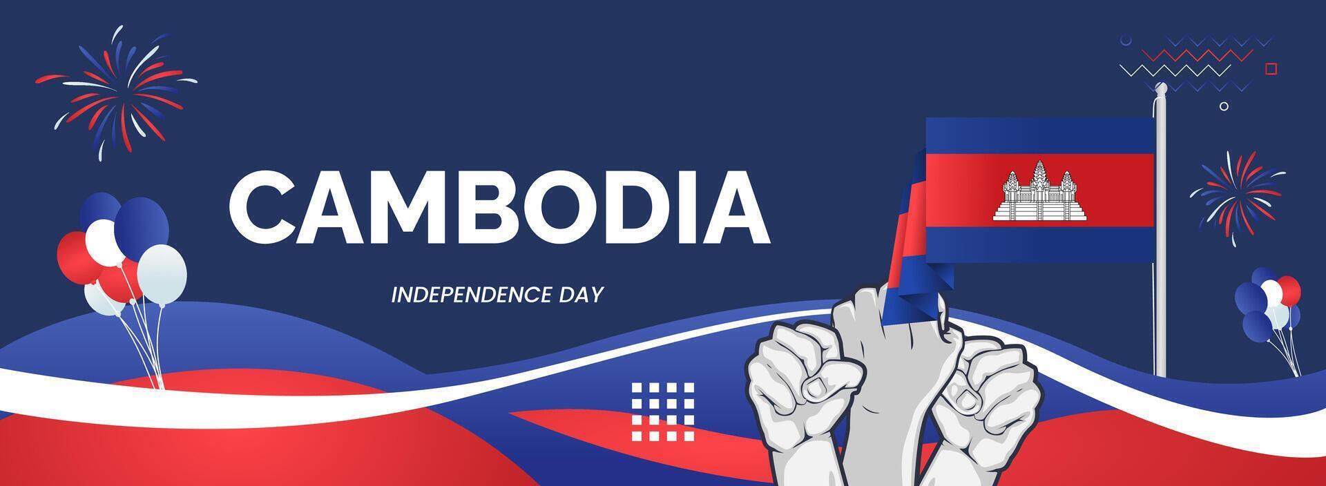 Cambodia national day or independence day wide banner vector