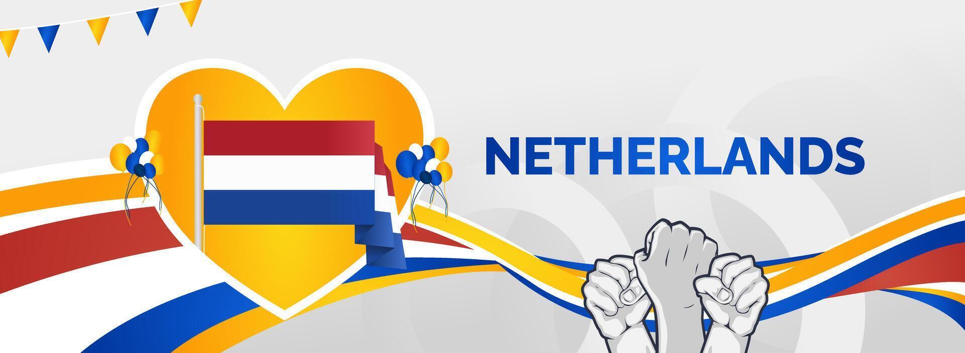 Background to celebrate Netherlands National day with abstract shapes and symbols of love for nationalism. Perfect for greeting cards or posters vector