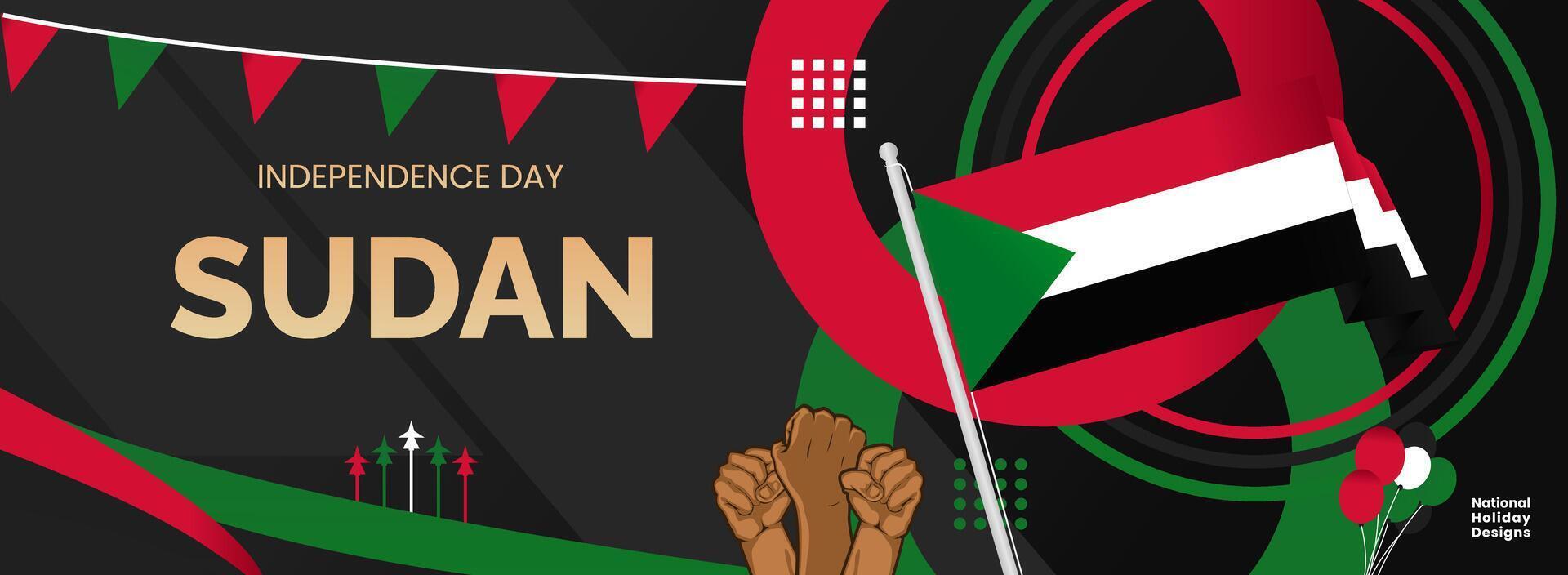 Sudan Independence day horizontal poster with Sudan flag vector