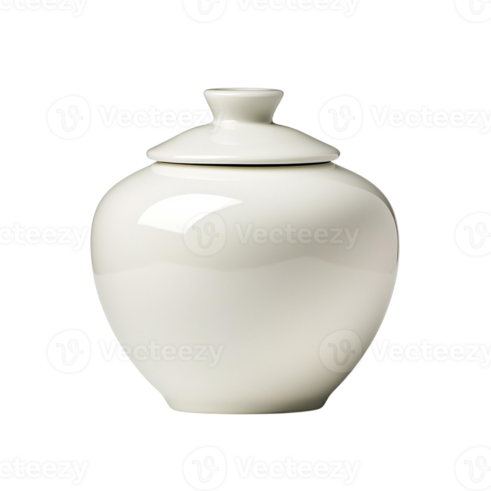 Elegant white ceramic jar with a smooth finish and a classic lid png