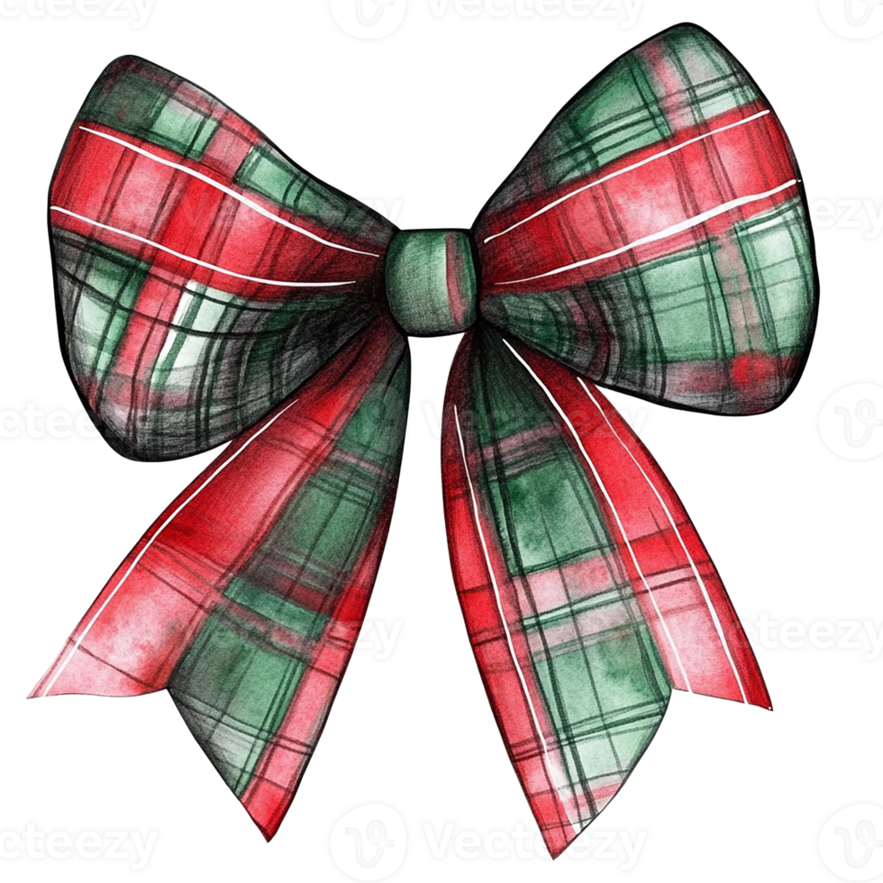 A festive plaid bow in red and green, perfect for adding a holiday touch to gifts, decor, or seasonal celebrations. png