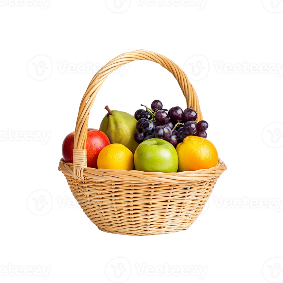 A vibrant basket filled with assorted fresh fruits png