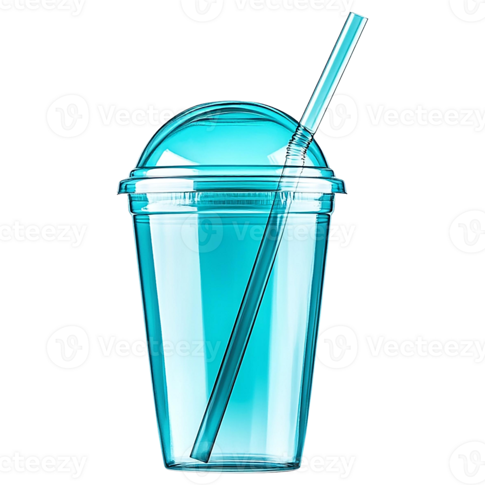 Bright blue drink cup with a straw, perfect for refreshing beverages and summer vibes. png